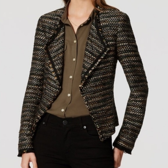 LOFT Jackets & Blazers - ⬇️NWT Ann Taylor Loft Draped Fringe Tweed Jacket 0